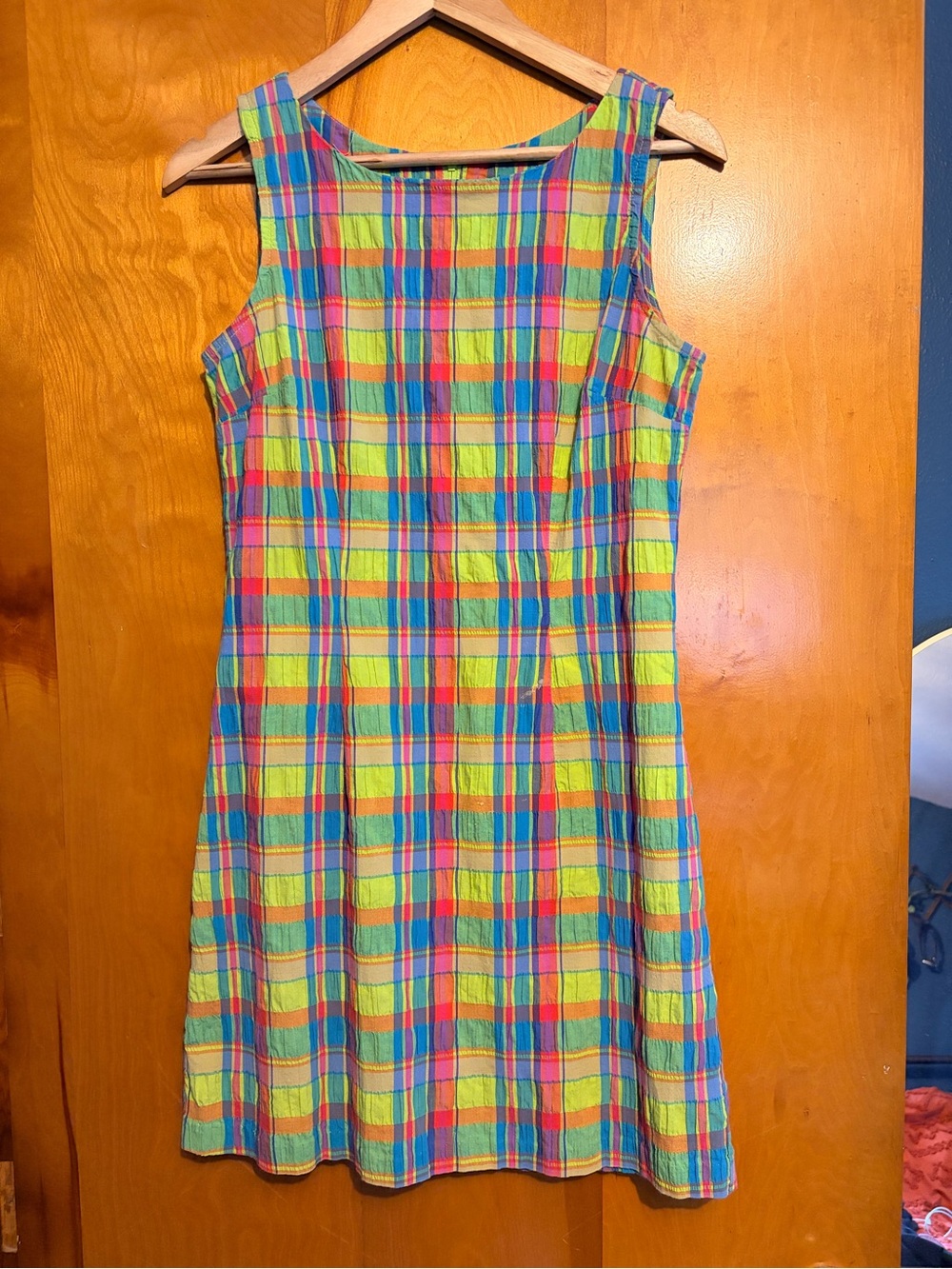 California Concepts Vintage Sleeveless Madras Plaid Mini Dress